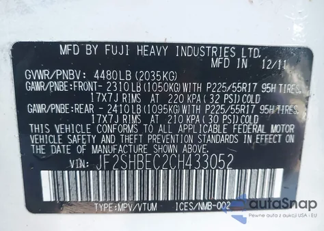 2012 Subaru Forester 2.5X Limited из США, поврежденный, VIN JF2SHBEC2CH433052